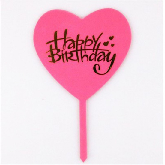 Immagine di Acrilato Carta per auguri sulla torta Cuore Rosso Prugna " HAPPY BIRTHDAY " 15cm x 9.8cm, 1 Pz