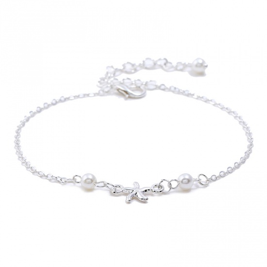 Picture of Ocean Jewelry Anklet Silver Tone Star Fish 18cm(7 1/8") long, 1 Piece