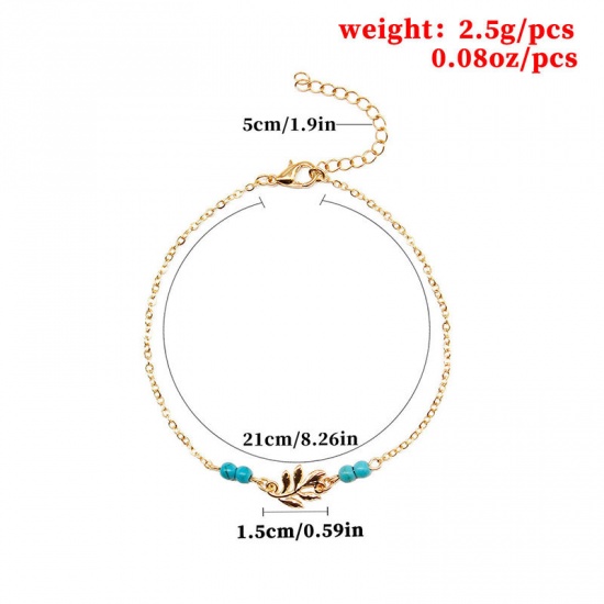 Picture of Anklet Gold Plated Green Leaf 21cm(8 2/8") long, 1 Piece