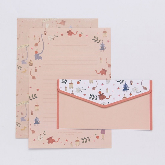 Picture of Paper Envelope Rectangle Light Pink Flower Pattern 20.8cm x 14.1cm 16.4cm x 8.5cm, 1 Set