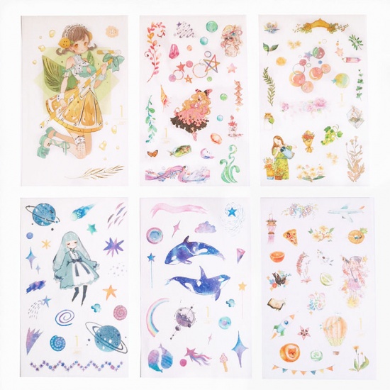 Picture of DIY Scrapbook Deco Stickers Multicolor Girl 20cm x 10cm, 1 Packet ( 6 PCs/Packet)