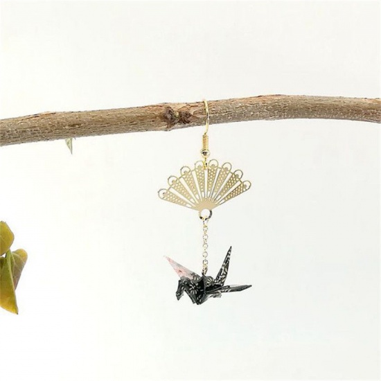 Picture of Brass Earrings Black Fan Thousand paper crane 65mm, 1 Piece                                                                                                                                                                                                   