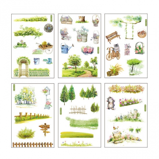 Picture of DIY Scrapbook Deco Stickers Green Tree Mixed 15cm x 10cm, 1 Set ( 6 PCs/Set)