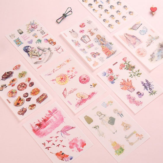 Picture of DIY Scrapbook Deco Stickers Pink Animal Mixed 15cm x 10cm, 1 Set ( 6 PCs/Set)