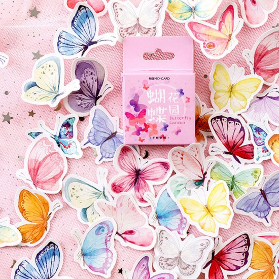 Picture of DIY Scrapbook Deco Stickers Multicolor Butterfly Animal 44mm x 44mm, 1 Box ( 45 PCs/Box)