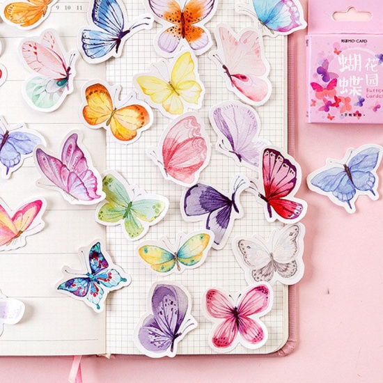Picture of DIY Scrapbook Deco Stickers Multicolor Butterfly Animal 44mm x 44mm, 1 Box ( 45 PCs/Box)
