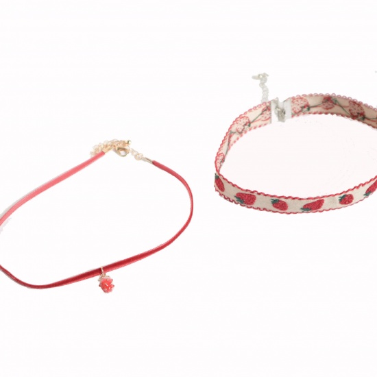 Picture of Choker Necklace Red Strawberry Fruit 30cm(11 6/8") long, 1 Piece