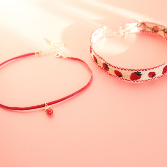 Picture of Choker Necklace White & Red Strawberry 30cm(11 6/8") long, 1 Piece