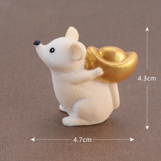 Picture of Pale Yellow - style2 Chinese Mouse Year Lucky Yellow Money Fortune Cute Mouse Ornaments Rich Mice Small Statue Figurine Crafts Cute Animal Deco