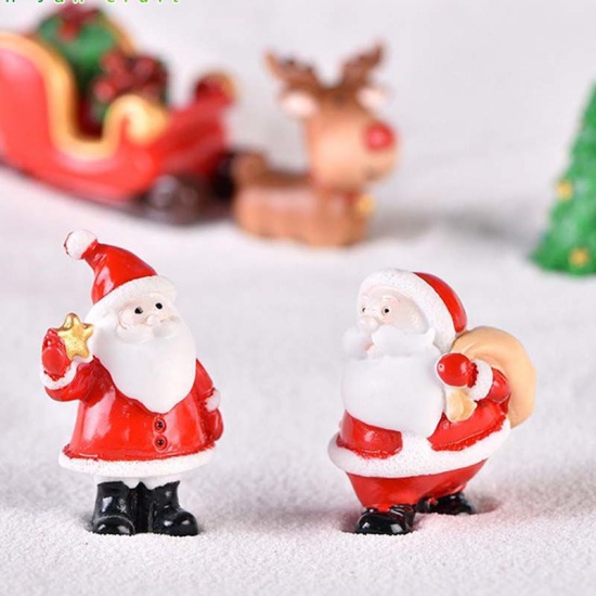Picture of Resin Micro Landscape Miniature Decoration Red Christmas Santa Claus 4.7cm x 4.3cm, 1 Piece