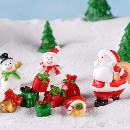 Picture of Resin Micro Landscape Miniature Decoration White & Red Christmas Snowman 29mm x 20mm, 1 Piece