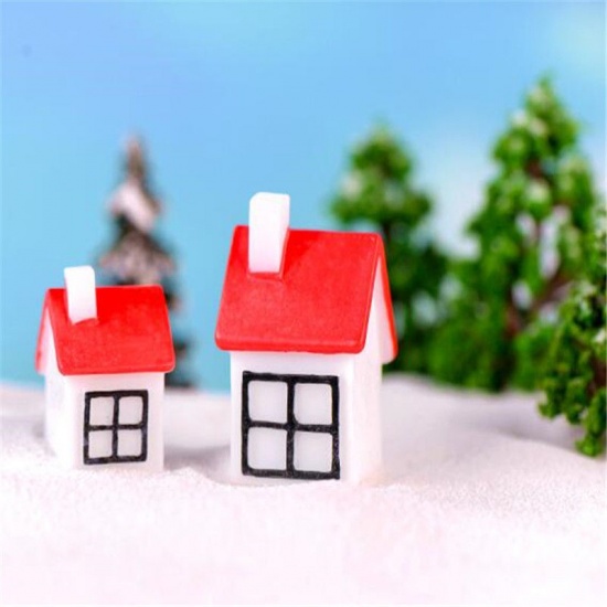 Picture of White & Red - style5 New Year Christmas small house micro landscape home decoration garden miniature statue DIY resin crafts toy ornaments