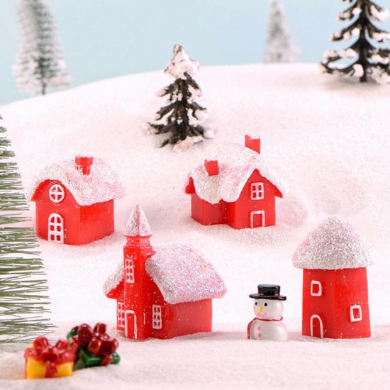 Picture of White & Red - style6 New Year Christmas small house micro landscape home decoration garden miniature statue DIY resin crafts toy ornaments