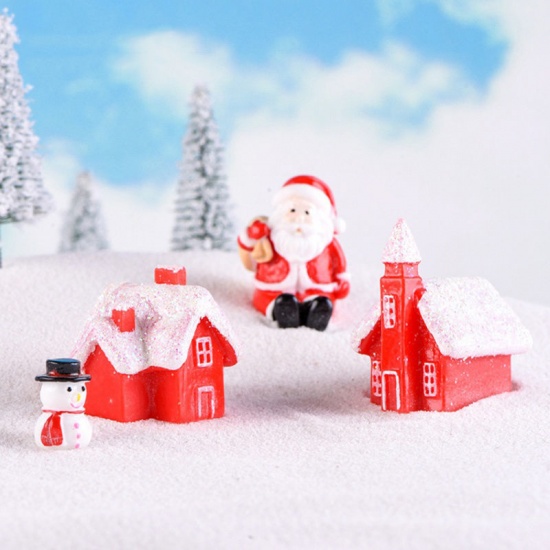 Picture of White & Red - style6 New Year Christmas small house micro landscape home decoration garden miniature statue DIY resin crafts toy ornaments