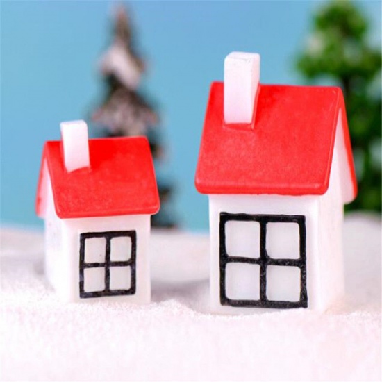Picture of White & Red - style8 New Year Christmas small house micro landscape home decoration garden miniature statue DIY resin crafts toy ornaments