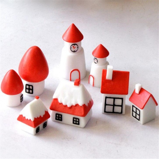 Picture of Pink - style10 New Year Christmas small house micro landscape home decoration garden miniature statue DIY resin crafts toy ornaments