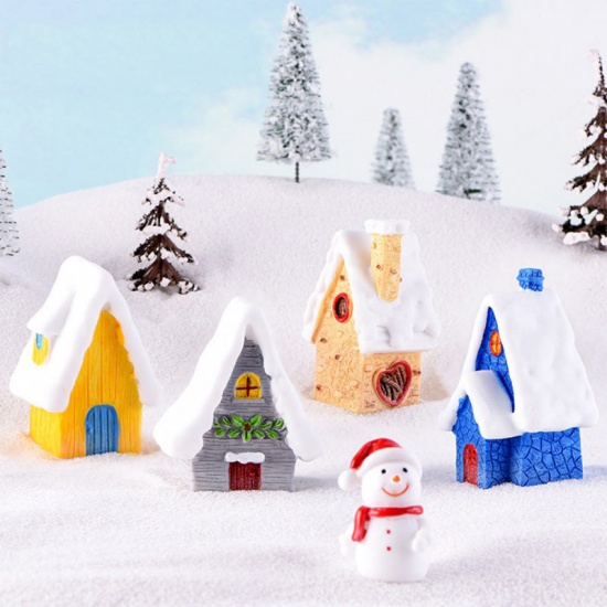 Picture of Beige - Beige Mini Christmas decorate diy ornament Snow Santa House Figurines Fairy Garden Miniatures Mini Christmas Snow Landscape Children Gift