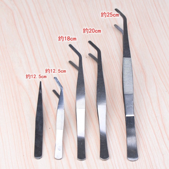 Picture of Silver Tone - Style3 Straight Curved Forceps Home Yard New Stainless Steel Micro Landscape Bonsai Tweezer Garden Tool DIY