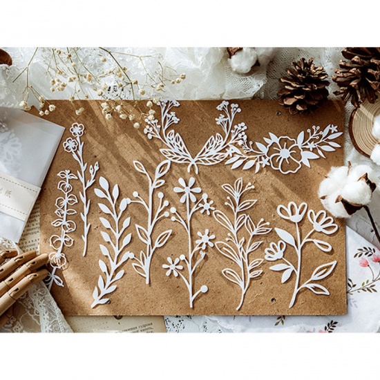 Picture of White - Leaf of the flower leaf hollow lace paper Alice tea party series Handbook diary DIY decorative material base paper 10 sheets