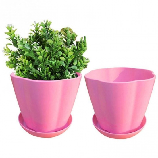 Picture of Fuchsia - Style7 Colorful resin Flower Pots Round Planters Pot Trays Plastic Pots Creative Small Pots For Succulent Plants Garden Décor