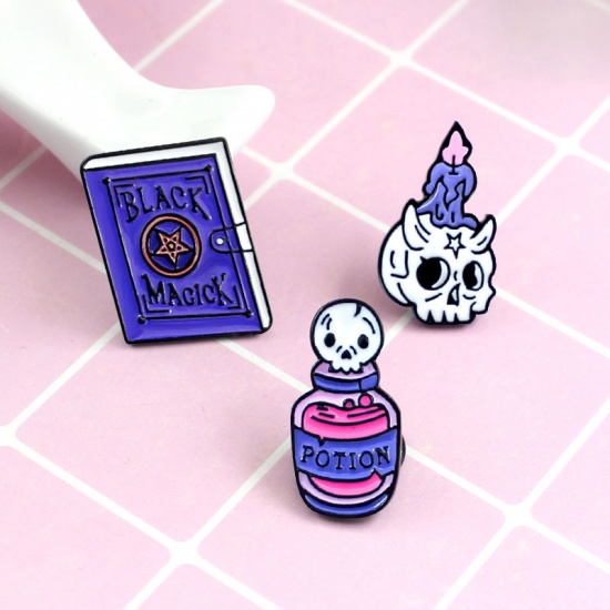 Picture of Halloween Pin Brooches Potion Multicolor Enamel 26mm x 13mm, 1 Piece