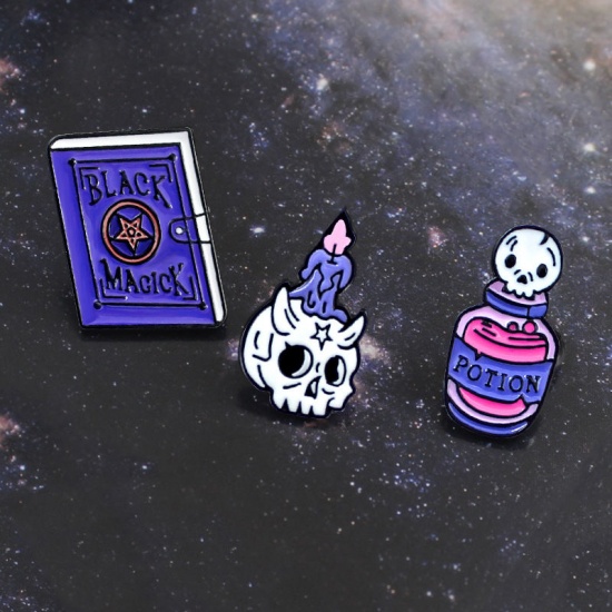 Picture of Halloween Pin Brooches Potion Multicolor Enamel 26mm x 13mm, 1 Piece