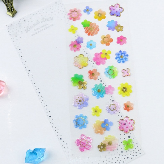 Picture of Multicolor - Colorful flowers Korean dreams Epoxy crystal stickers hot stamping transparent three-dimensional decorative hand phone mobile phone stickers material hand account stickers