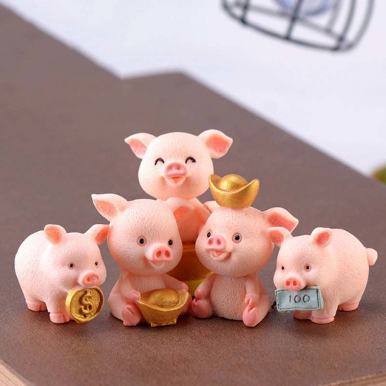 Picture of Ornaments Decorations Pig Animal Pink 34mm x 30mm, 1 Piece