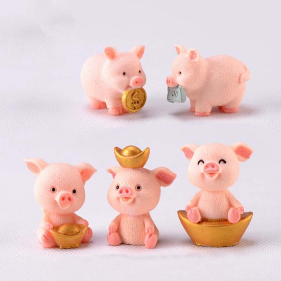 Picture of Ornaments Decorations Pig Animal Pink Ingot 40mm x 31mm, 1 Piece