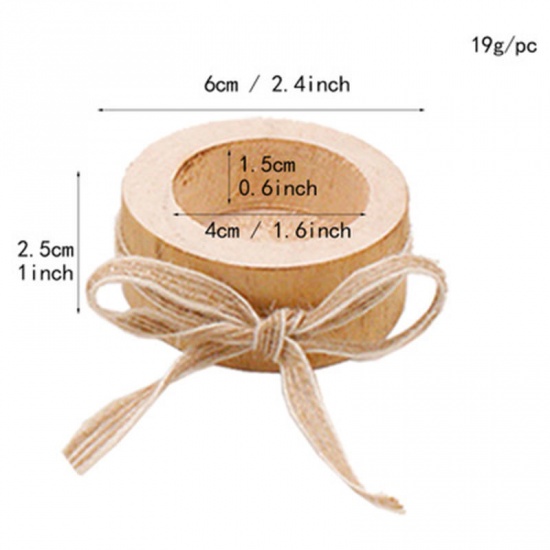 Picture of Pine Wood Ornaments Decorations Cylinder Khaki Bowknot 60mm x 25mm, 1 Piece