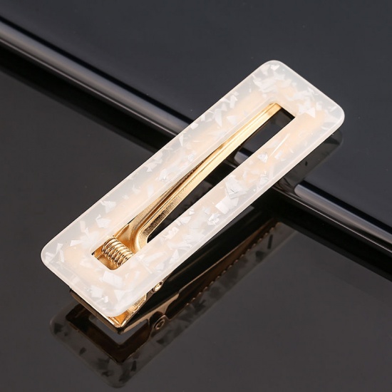 Picture of Zinc Based Alloy & Acrylic Hair Clips Findings White Geometric Marble Effect 7cm, 1 Piece