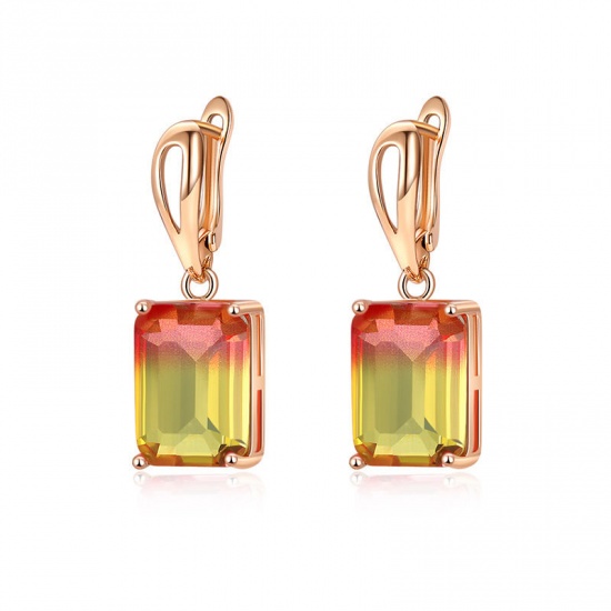 Picture of October Birthstone - Copper Ear Clips Earrings KC Gold Plated Rectangle Yellow Cubic Zirconia 30mm x 10mm, 1 Pair
