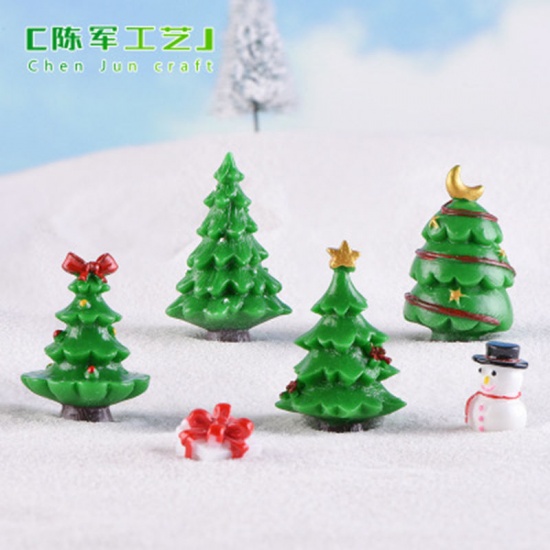 Изображение Смола Микро-ландшафтный миниатюрный декор Красный & Зеленый Рождественская елка 4.5см x 2.8см, 1 ШТ