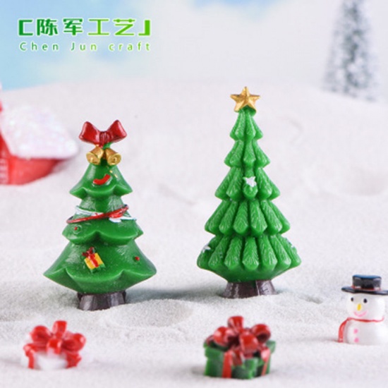 Picture of Resin Micro Landscape Miniature Decoration Red & Green Christmas Tree 4.5cm x 2.8cm, 1 Piece