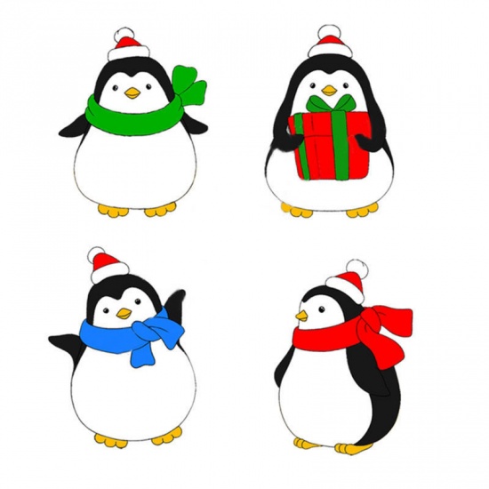 Picture of Resin Ornaments Decorations Multicolor Penguin Animal Christmas Hats 35mm x 28mm, 1 Piece