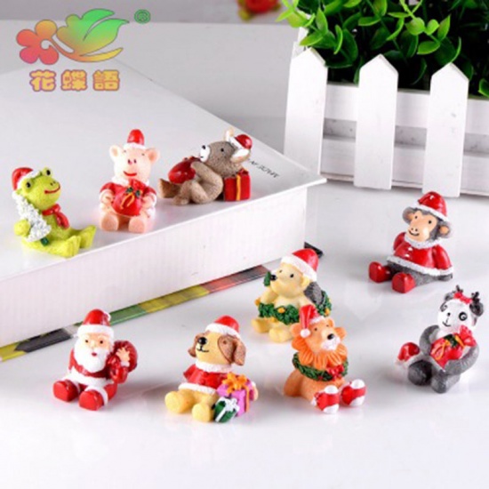 Picture of Resin Ornaments Decorations Multicolor Dog Animal Christmas Hats 36mm x 35mm, 1 Piece