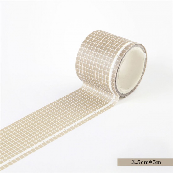Picture of Japanese Paper Adhesive Washi Tape Khaki Grid Checker 3.5cm, 1 Piece (Approx 5 M/Roll)