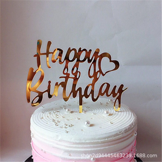 Immagine di Acrilato Carta per auguri sulla torta Cuore Argento " HAPPY BIRTHDAY " 1 Pz