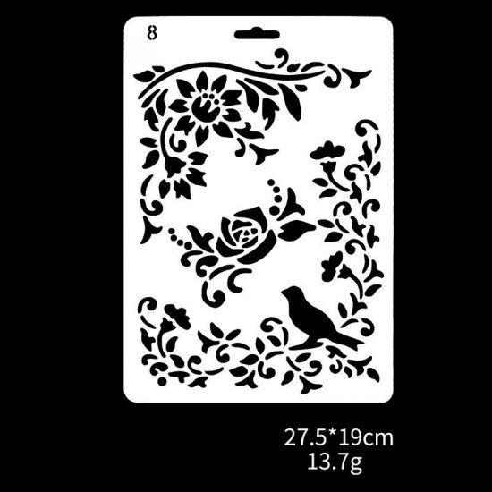PET 図面テンプレート製図板 花柄 白 27.5cm x 19cm、 1 個 の画像