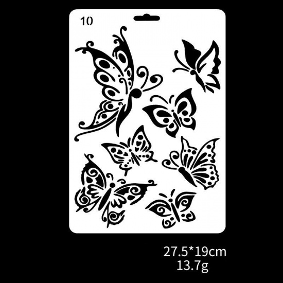 PET 図面テンプレート製図板 蝶柄 白 27.5cm x 19cm、 1 個 の画像