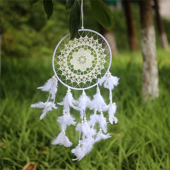Picture of Hanging Decoration Dream Catcher White Feather 60cm x 20cm, 1 Piece