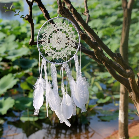 Picture of Hanging Decoration Dream Catcher White Feather 60cm x 20cm, 1 Piece