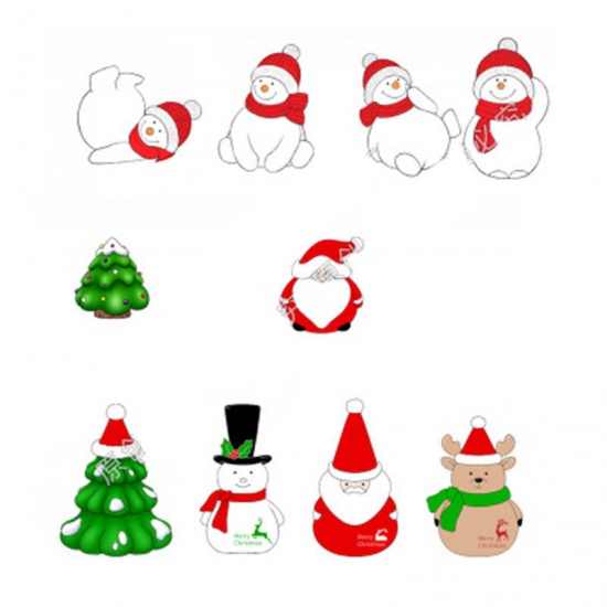 Picture of PVC Ornaments Decorations White & Red Christmas Snowman 45mm x 25mm, 1 Piece