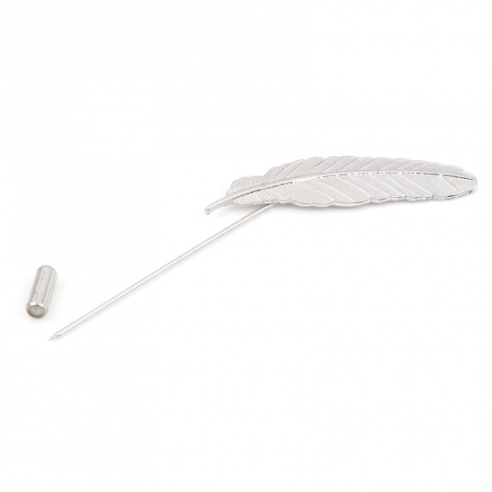 Picture of Pin Brooches Feather Silver Tone 10cm, 1 Piece
