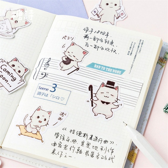 Picture of DIY Scrapbook Deco Stickers Mixed Color Cat Animal 4.4cm x 4.4cm, 1 Box ( 56 PCs/Box)