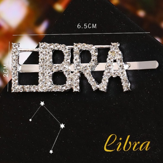 Picture of Hair Clips Silver Tone Libra Sign Of Zodiac Constellations Clear Rhinestone 9cm - 6.5cm, 1 Piece
