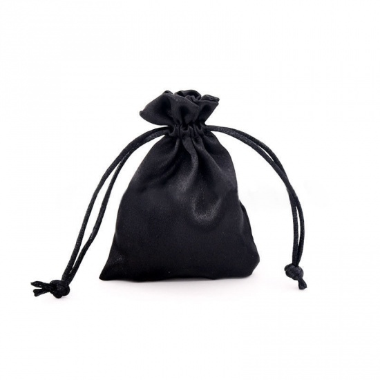 Picture of Satin Drawstring Bags Black 10cm x 8cm, 10 PCs