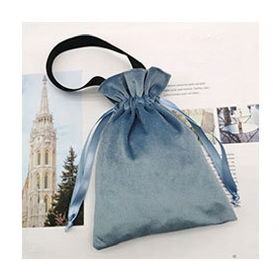 Picture of Polyester Drawstring Bags Rectangle Steel Gray 20cm x 15cm, 1 Piece
