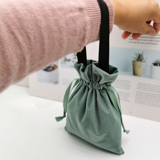 Picture of Polyester Drawstring Bags Rectangle Green 20cm x 15cm, 1 Piece