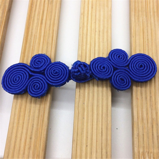 Picture of Satin Chinese Frog Buttons Royal Blue 70mm x 20mm, 1 Pair
